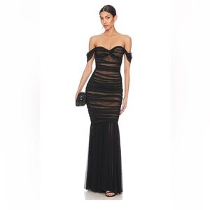 Norma Kamali Walter Fishtail Gown in Black Mesh